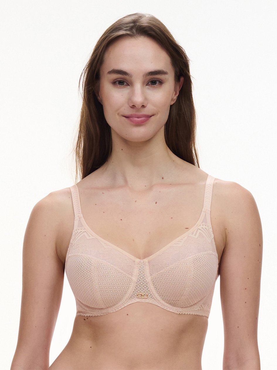 Beige Pink Women Chantelle Origins Lace Full Coverage Underwire Bras | WXJ9870CF