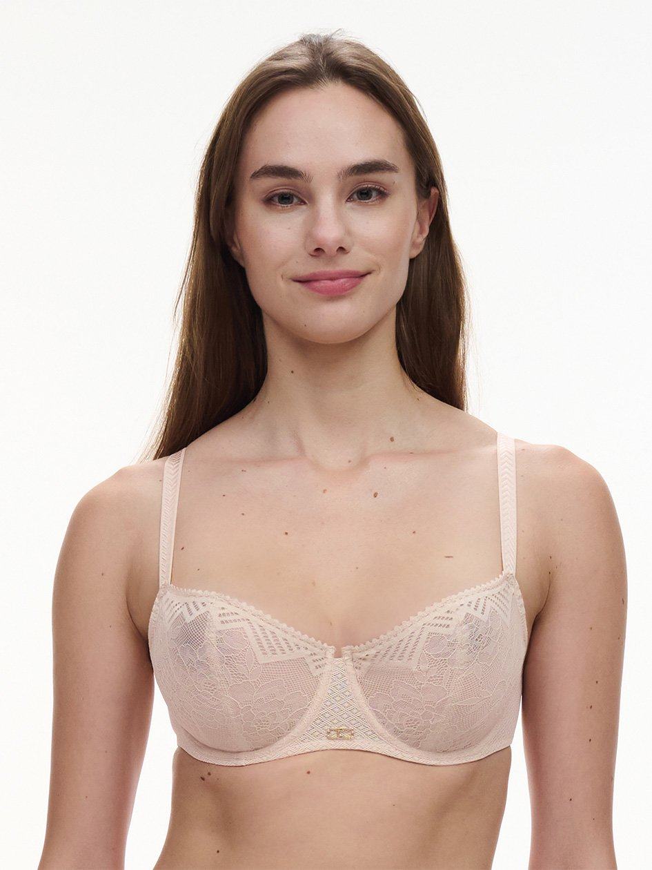 Beige Pink Women Chantelle Origins Lace Demi Unlined Bra | KPH2848ZZ