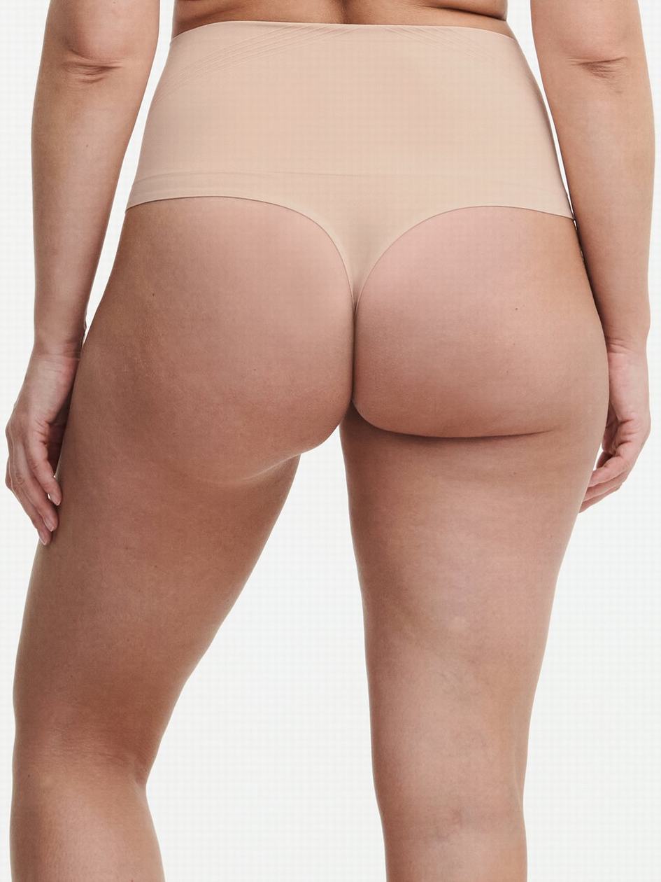 Beige Women Chantelle Smooth Comfort High Waist Light Shaping Thong Panty | WXP5799CL