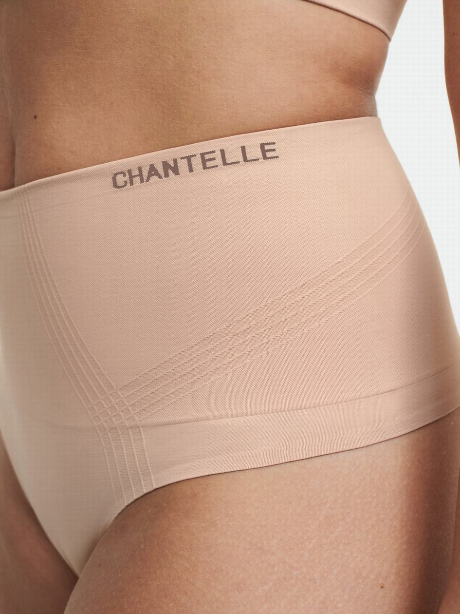 Beige Women Chantelle Smooth Comfort High Waist Light Shaping Thong Panty | WXP5799CL