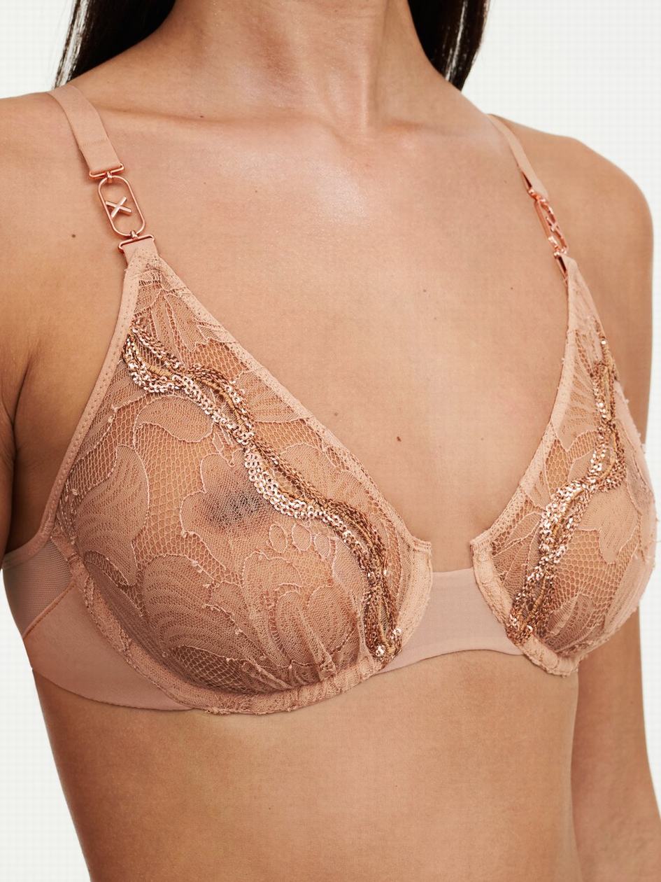 Beige Women Chantelle Xtravagant Lace Underwire Unlined Bra | NJS807UG