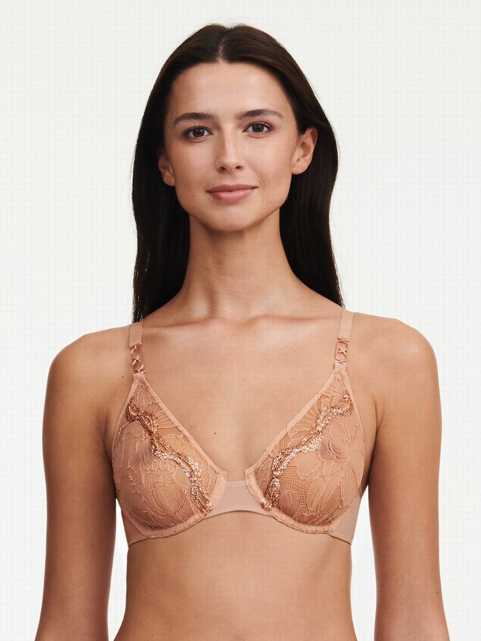 Beige Women Chantelle Xtravagant Lace Underwire Unlined Bra | NJS807UG