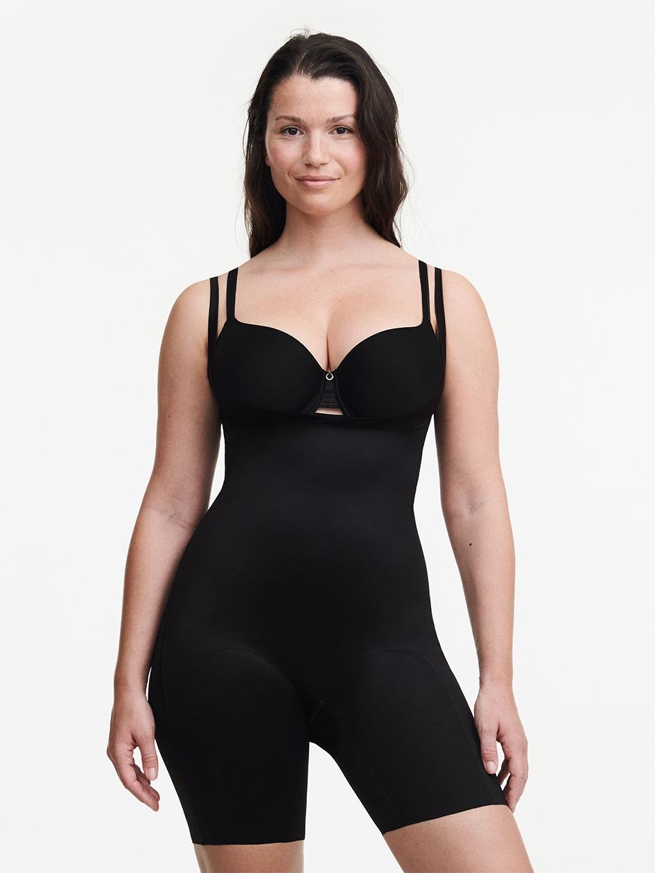 Black Women Chantelle Basic Shaping Open Bust Mid-Thigh Shaper Bodysuit | ZFE8710ZL