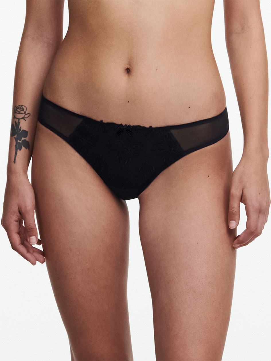 Black Women Chantelle Champs Elysees Lace Thong Panty | JHJ9760NA