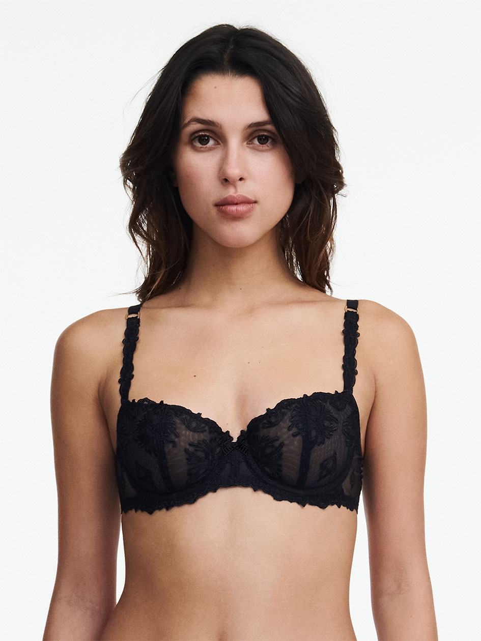 Black Women Chantelle Champs Elysees Lace Demi Unlined Bra | SIT3380YD