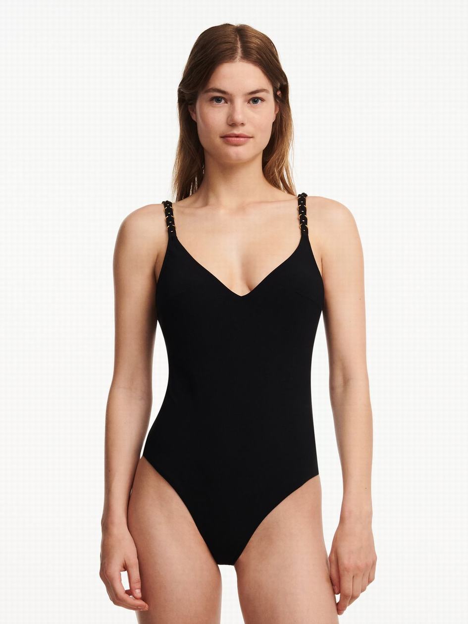 Black Women Chantelle Emblem Wireless Swimsuits | EFU7851EX