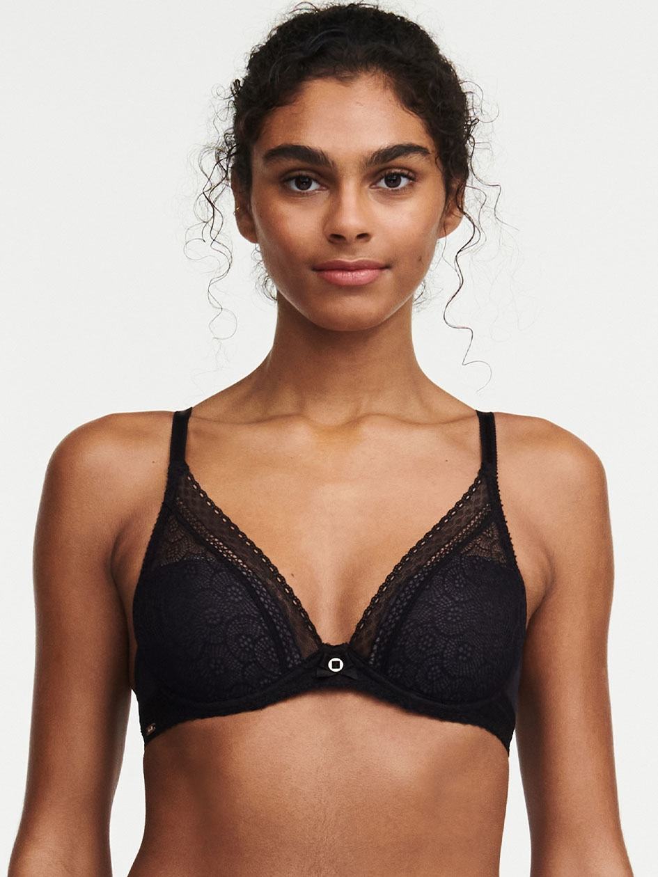 Black Women Chantelle Festivite Lace Plunge Bras | BZE2262JK