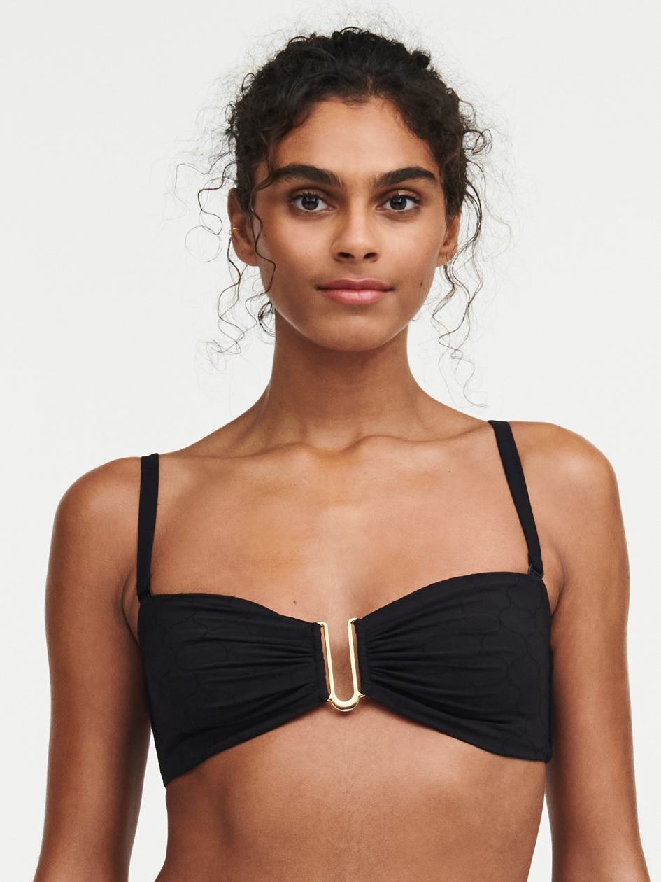 Black Women Chantelle Glow Wireless Bandeau Swim Bikini Tops | VQR965VK