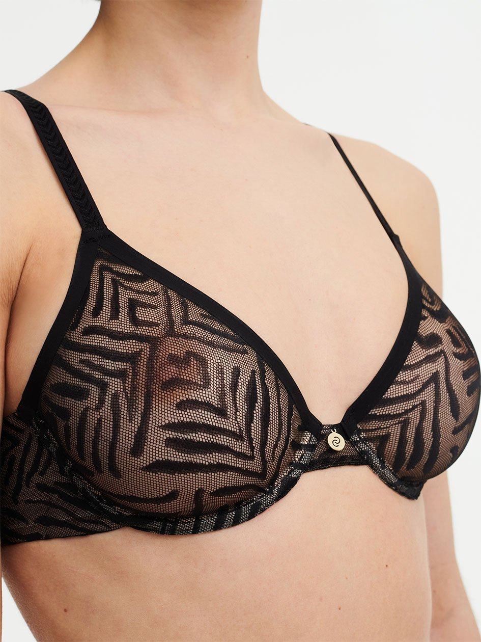 Black Women Chantelle Graphic Allure Sheer Underwire Unlined Bra | ANV1935JV