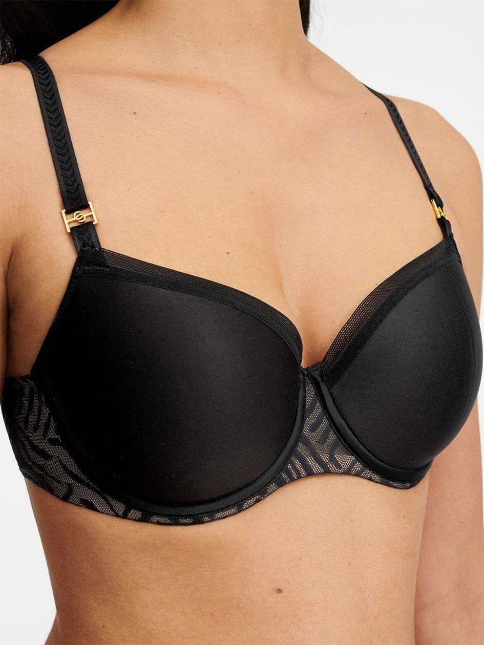 Black Women Chantelle Graphic Allure Smooth Custom Fit Demi T-Shirt Bra | JBV7237XV