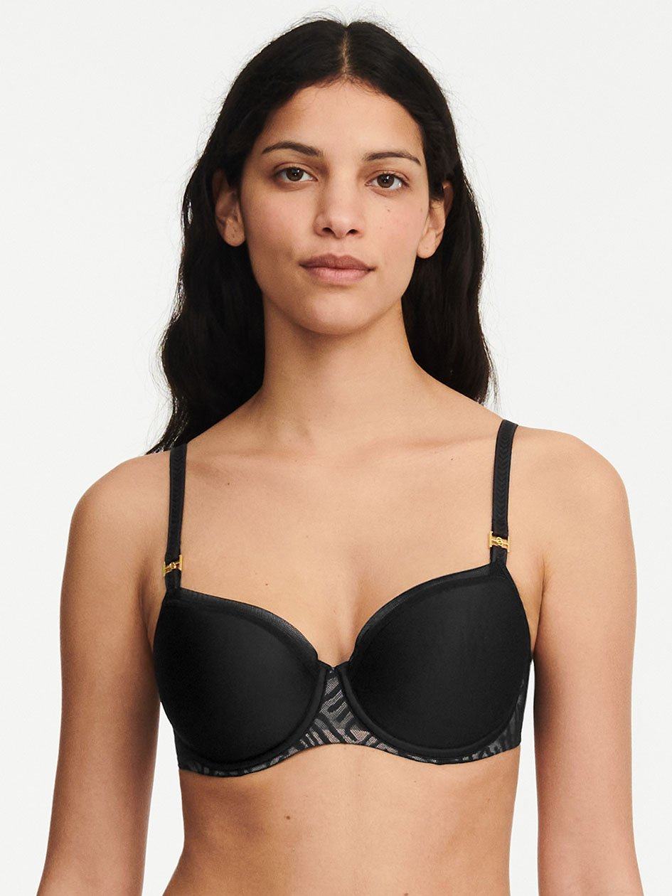 Black Women Chantelle Graphic Allure Smooth Custom Fit Demi T-Shirt Bra | JBV7237XV