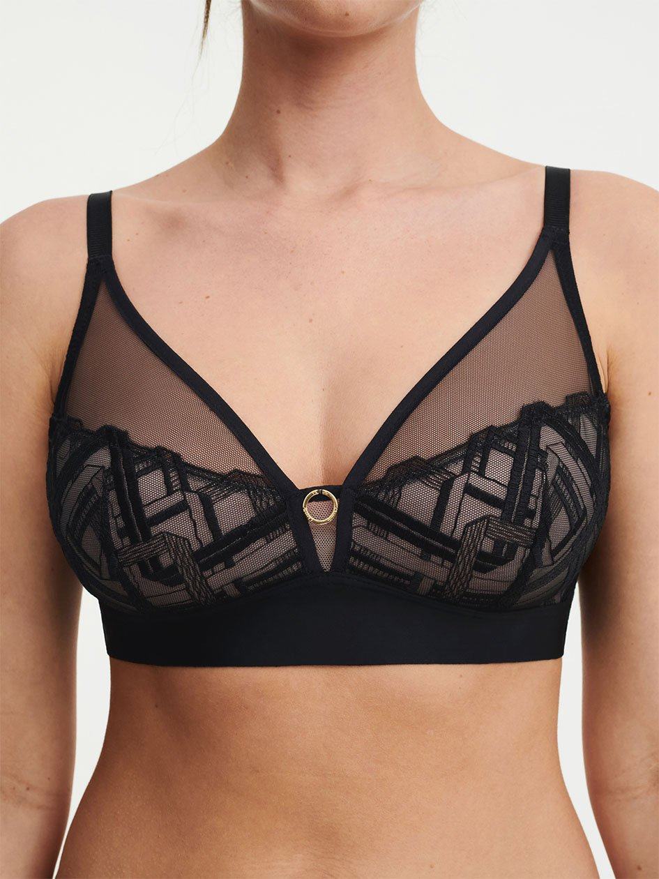 Black Women Chantelle Graphic Support Lace Wireless Bras | SNT9952BS