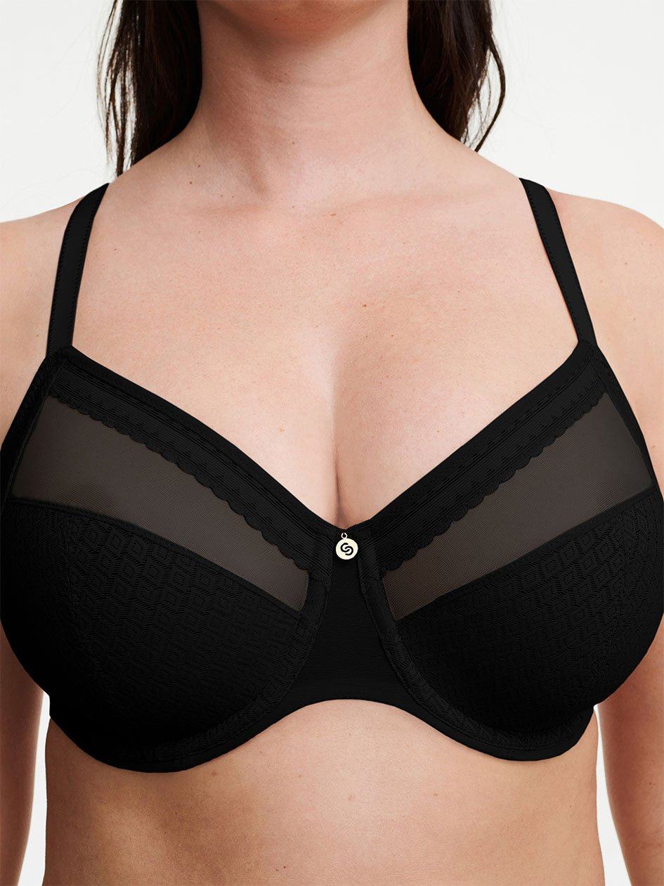 Black Women Chantelle Lucie Lace Comfort Underwire Bras | EMJ164KC