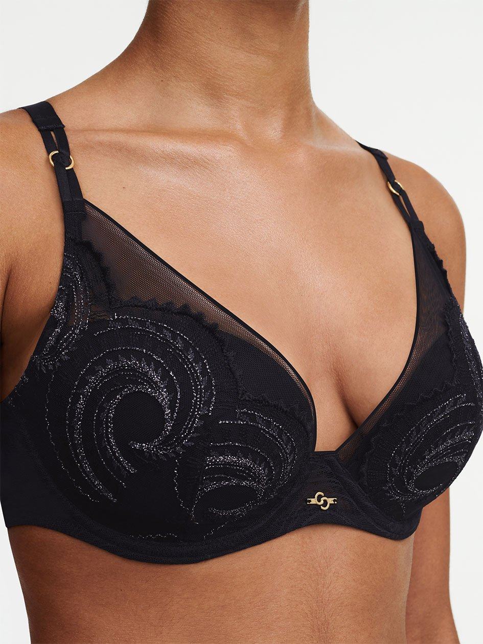 Black Women Chantelle Mystic Dream Lace Plunge Contour Bras | AMF1851EU