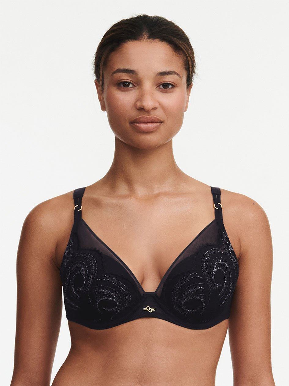 Black Women Chantelle Mystic Dream Lace Plunge Contour Bras | AMF1851EU