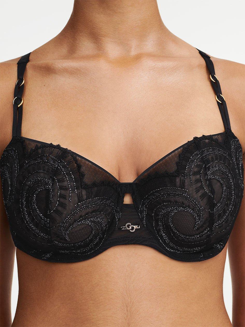 Black Women Chantelle Mystic Dream Lace Demi Unlined Bra | VLS8837LI