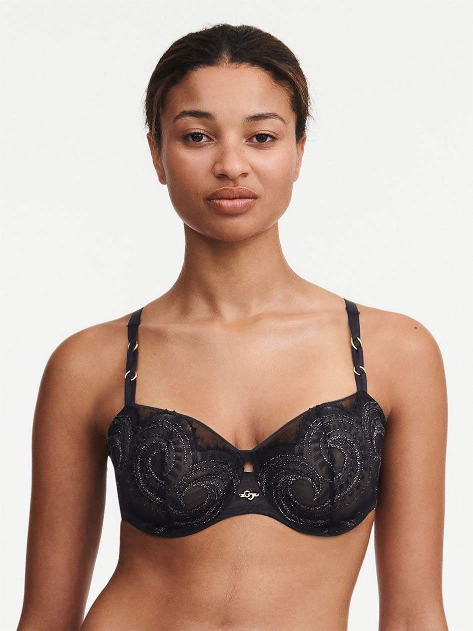 Black Women Chantelle Mystic Dream Lace Demi Unlined Bra | VLS8837LI