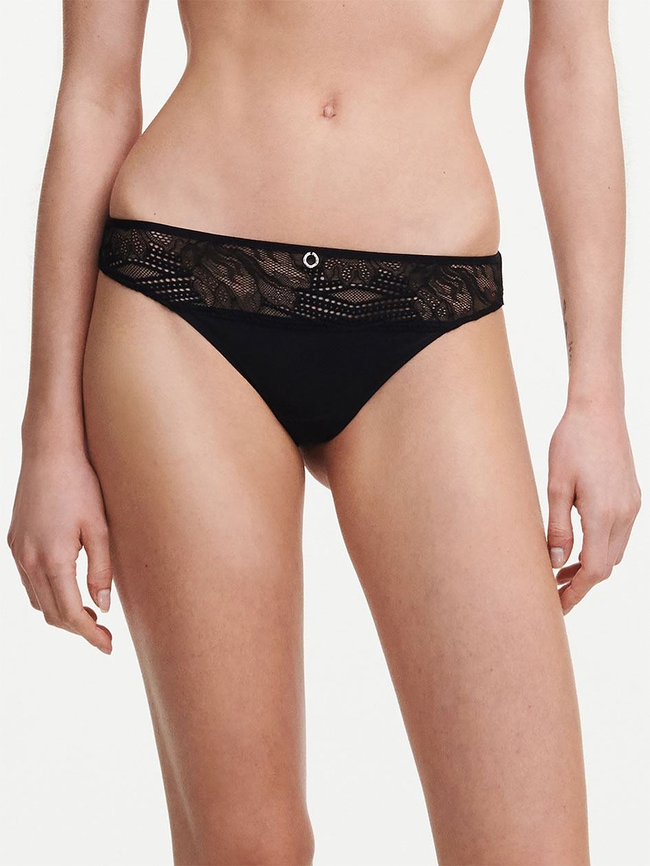 Black Women Chantelle Naya Lace Thong Panty | IWK9342WO