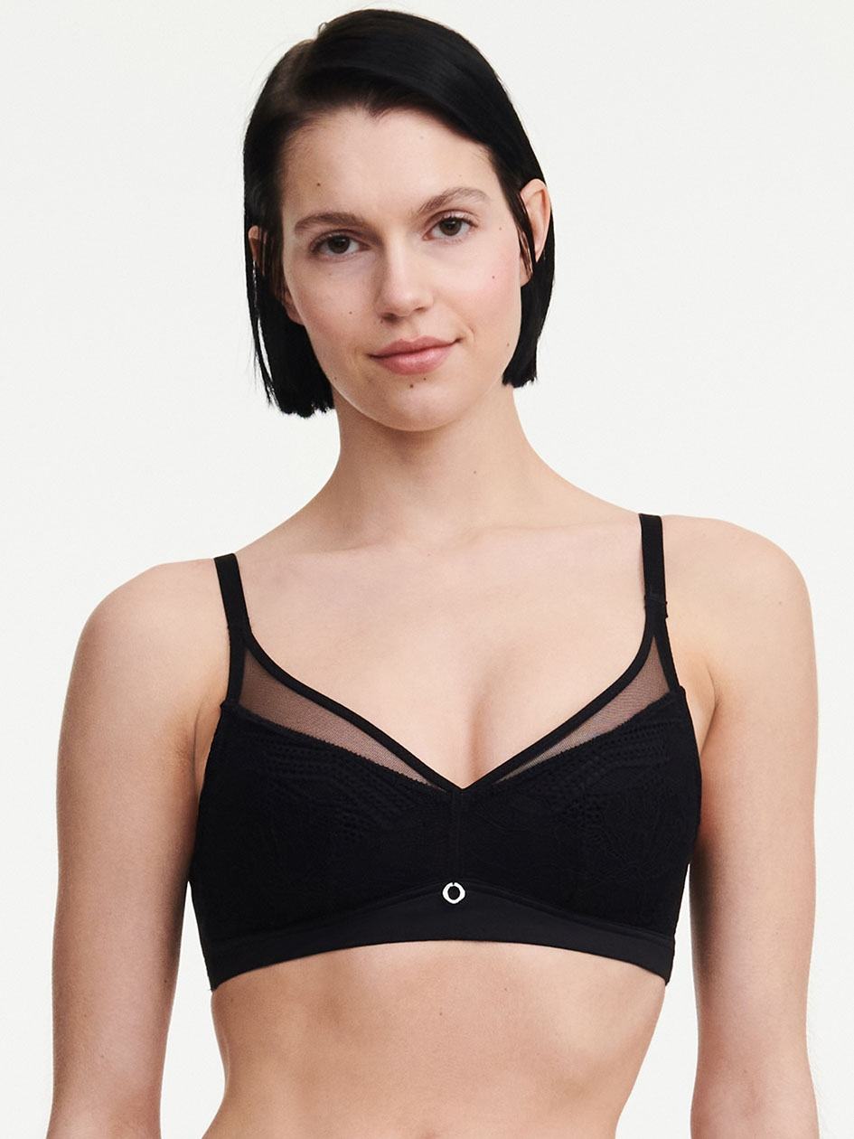 Black Women Chantelle Naya Lace Wireless Unlined Bra | LAO8510HK