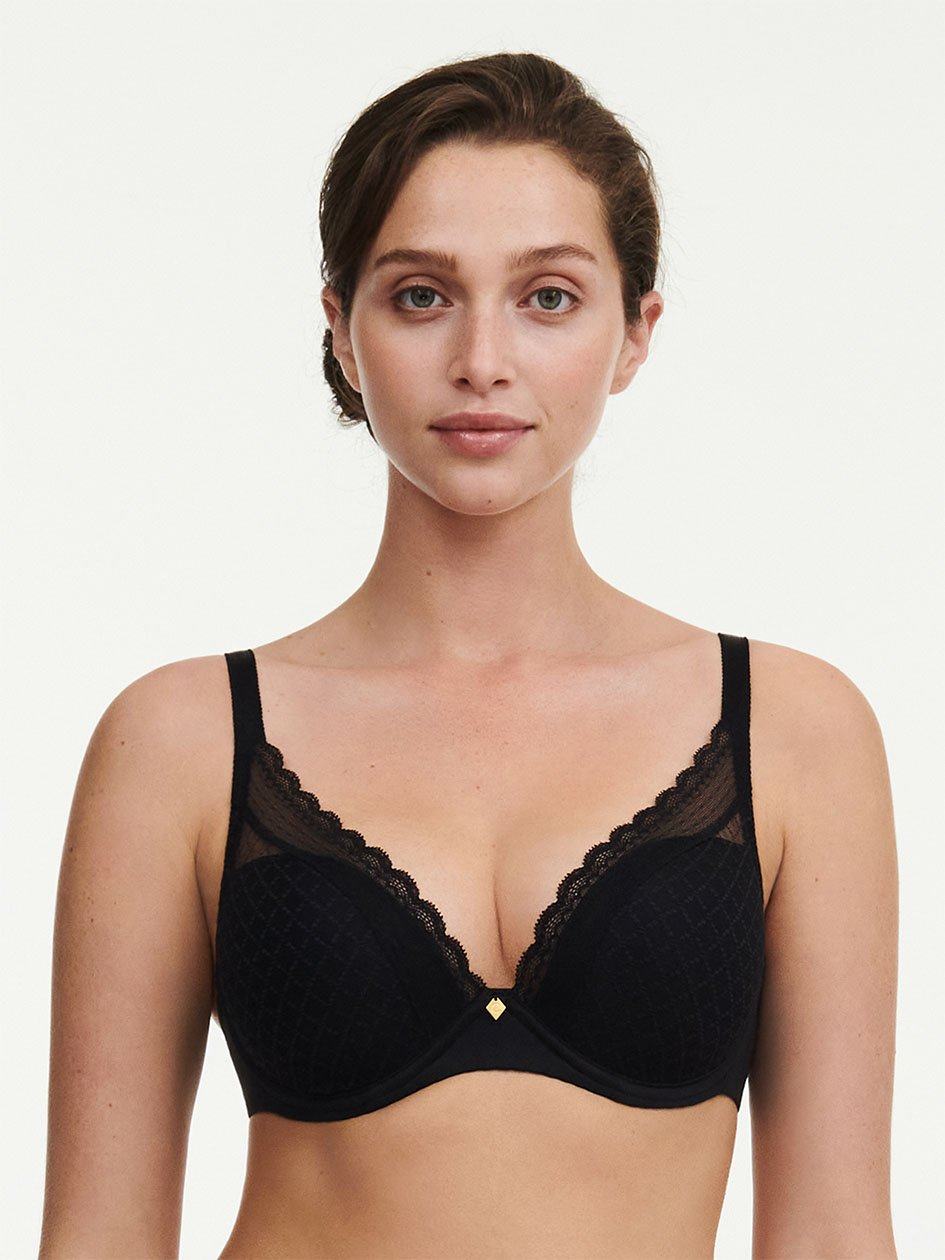 Black Women Chantelle Norah Chic Plunge T-Shirt Bra | ZPN1795OW