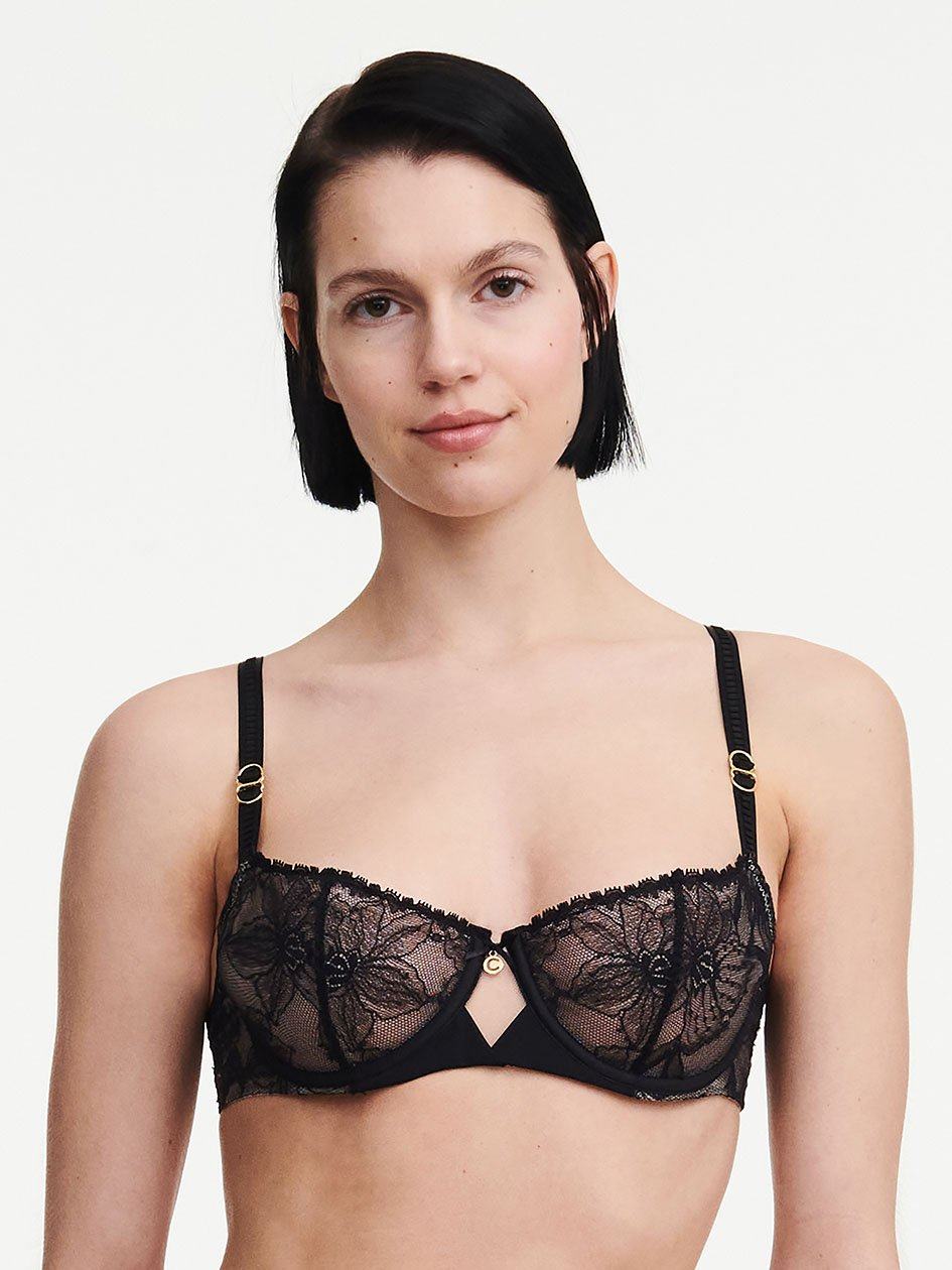 Black Women Chantelle Orchids Demi Bras | TOH6889PJ