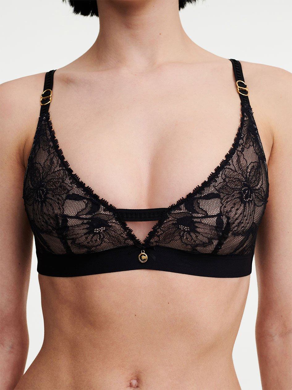 Black Women Chantelle Orchids Wireless Triangle Bras | ZBS4716NV