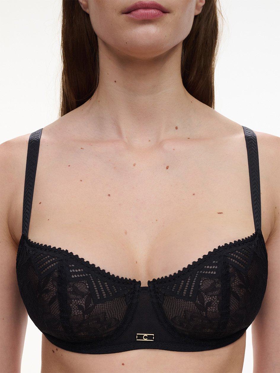 Black Women Chantelle Origins Lace Demi Unlined Bra | NKD9093WQ