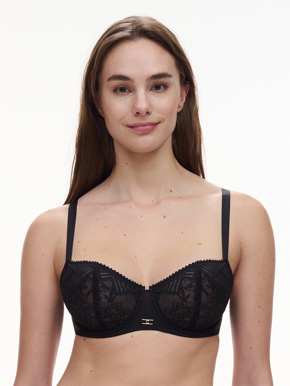 Black Women Chantelle Origins Lace Demi Unlined Bra | NKD9093WQ