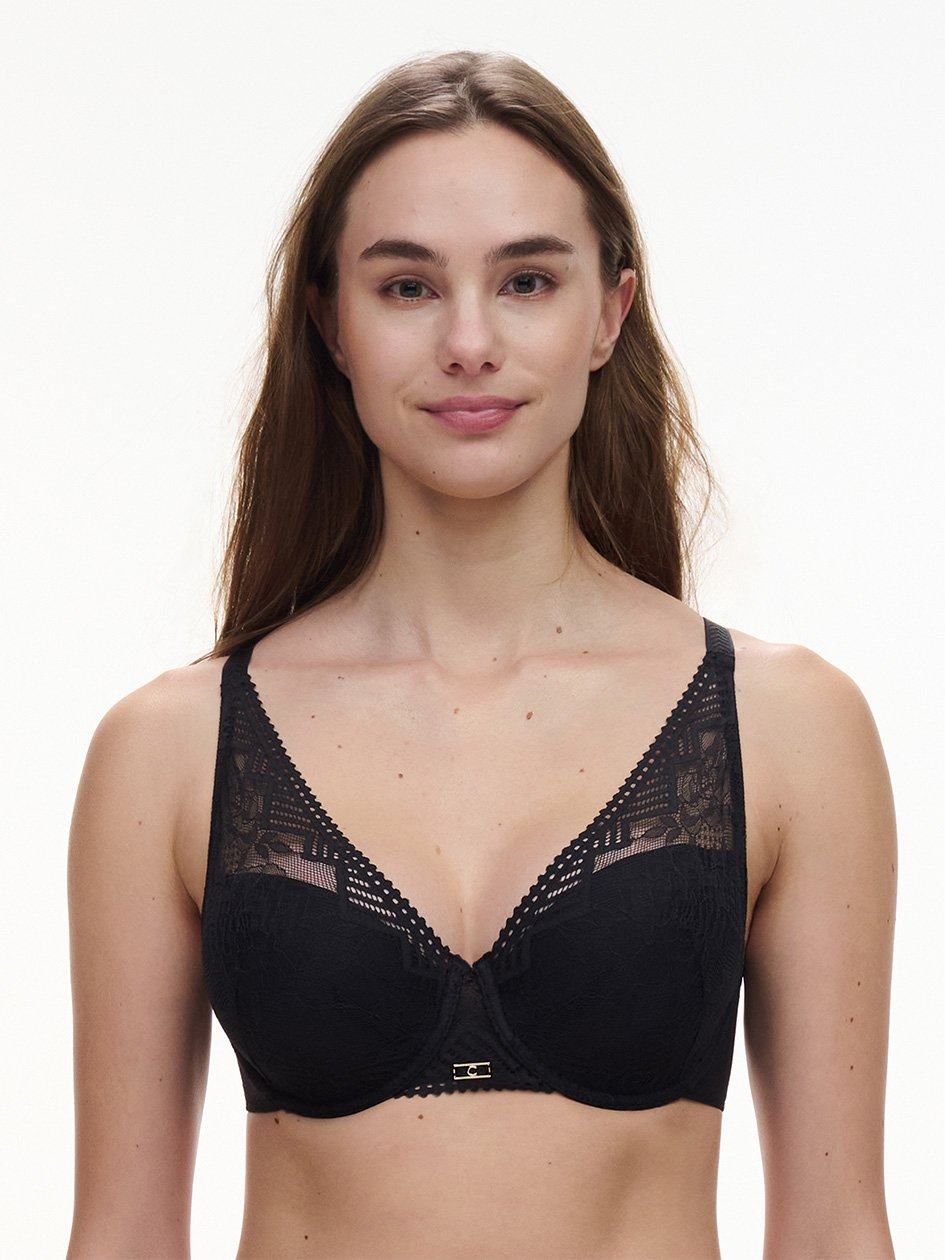 Black Women Chantelle Origins Lace Lightweight Plunge Bras | RHR534BS