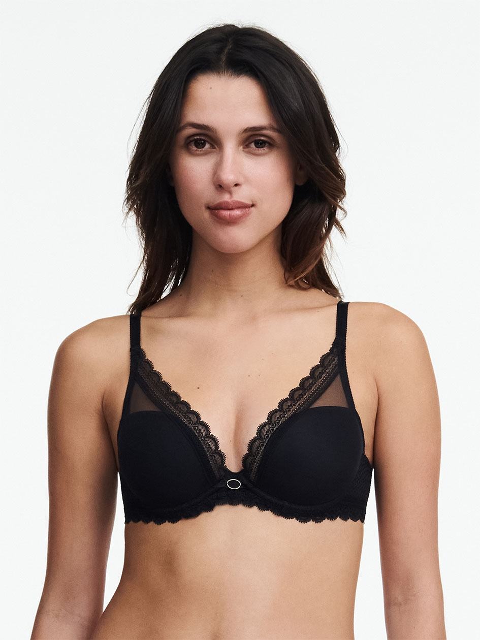 Black Women Chantelle Parisian Allure Plunge T-Shirt Bra | HCK131YQ