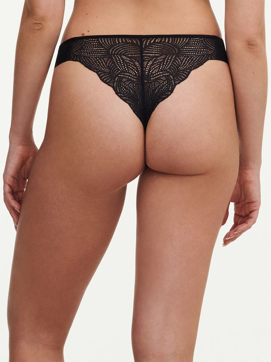 Black Women Chantelle SoftStretch Lace Thong Panty | FOE742QR