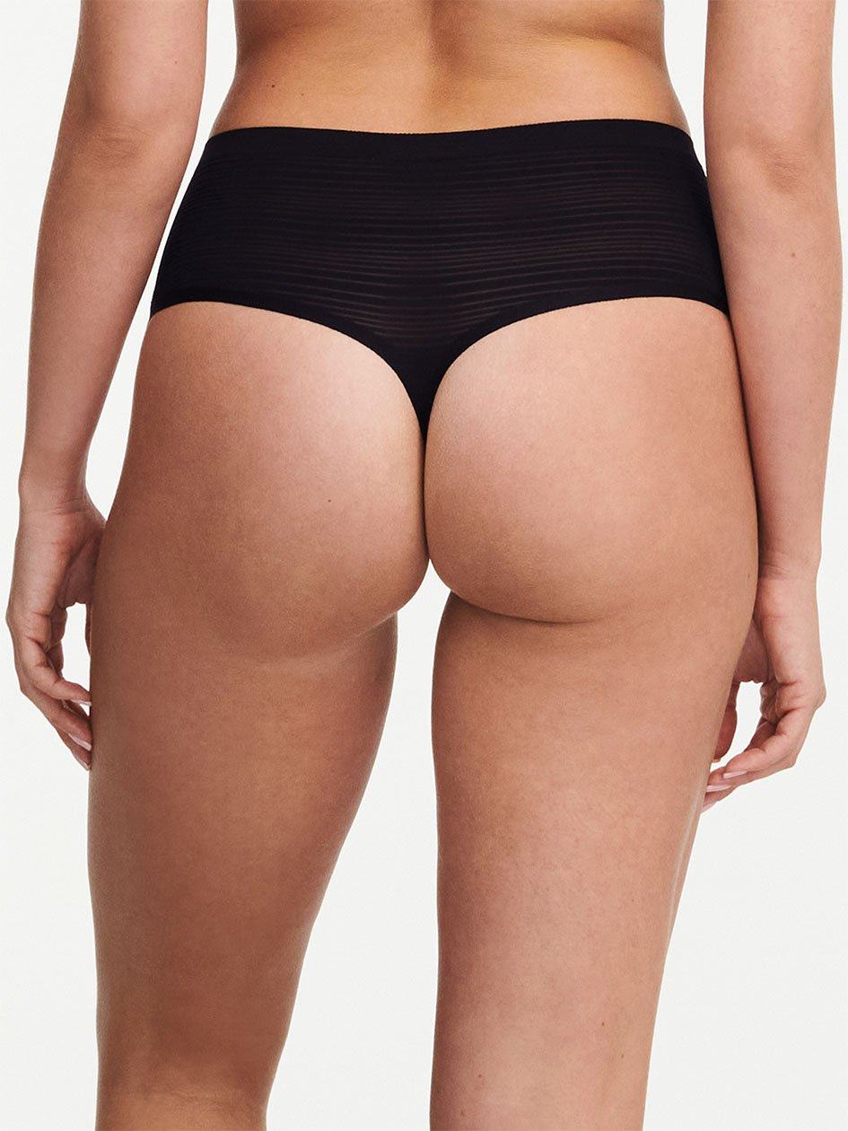 Black Women Chantelle SoftStretch Stripes High Waist Thong Panty | KBR9229JD