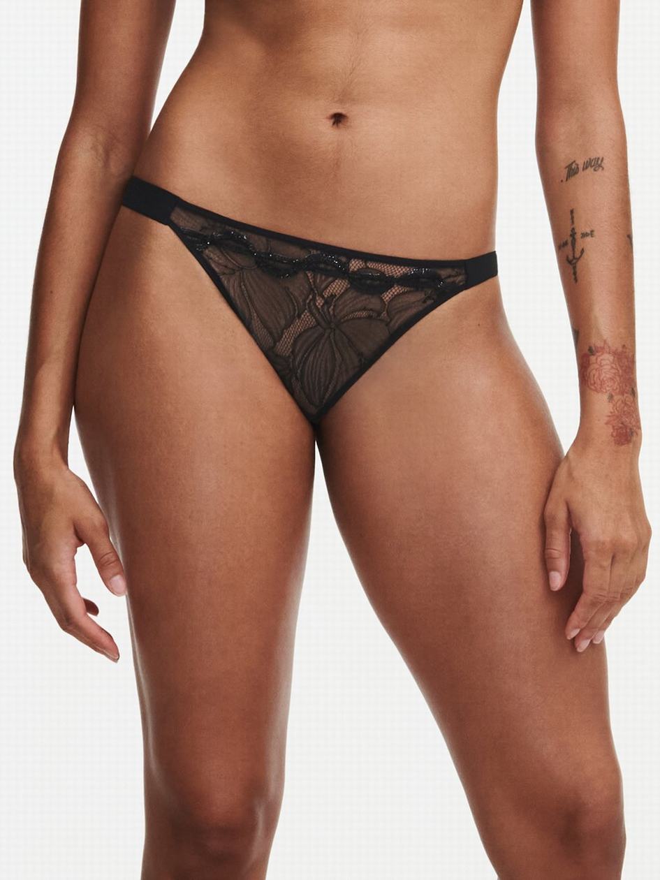 Black Women Chantelle Xtravagant Lace Bikini Panty | SIB4841TC