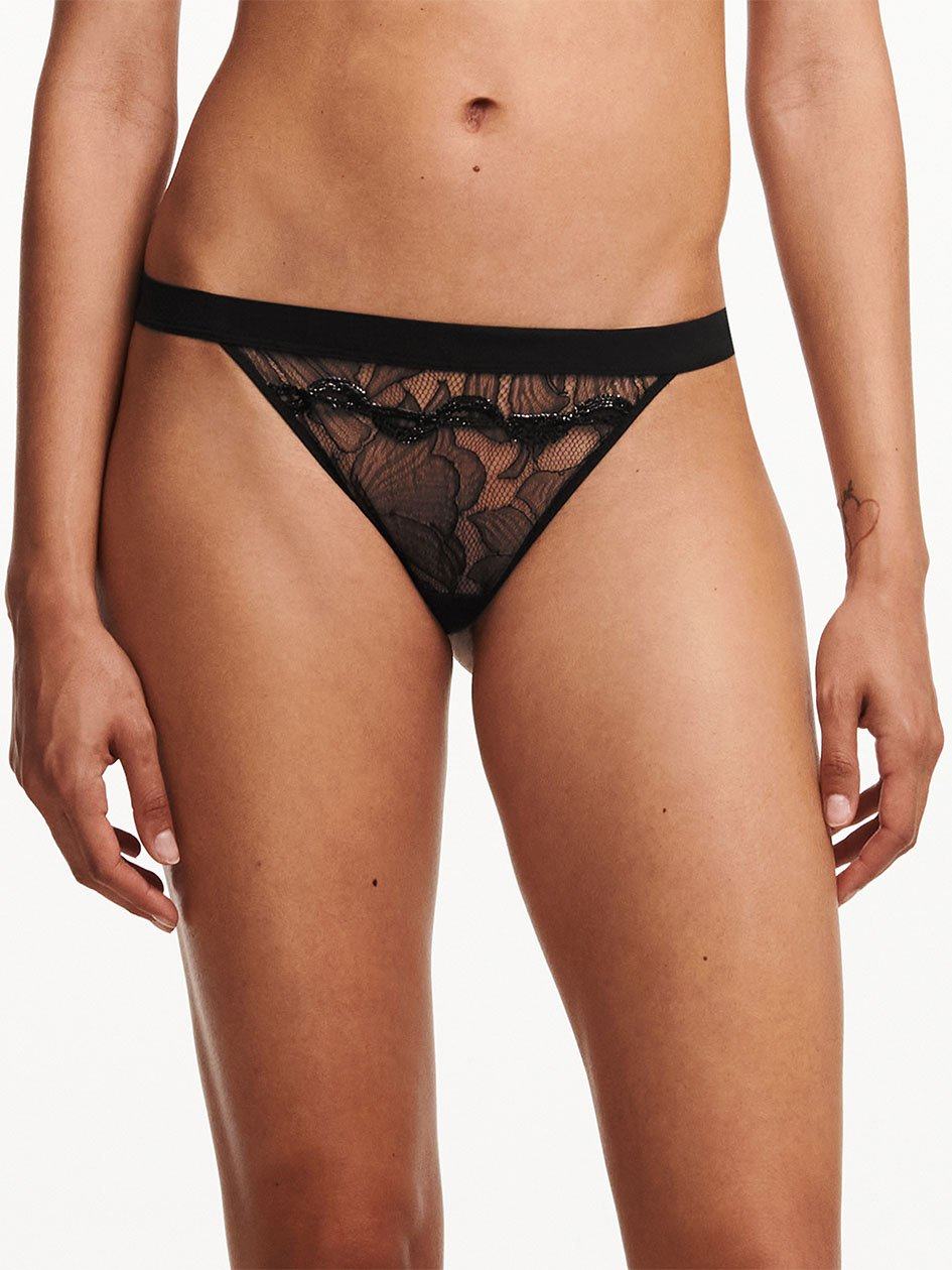 Black Women Chantelle Xtravagant Lace Thong Panty | BER2610UF