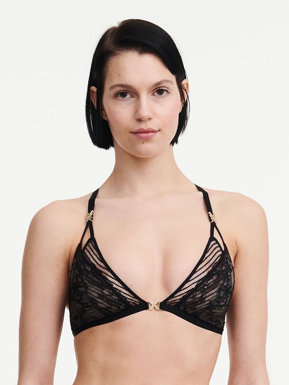 Black Women Chantelle tXture Wirefree Triangle Bralettes | ORZ9870BF