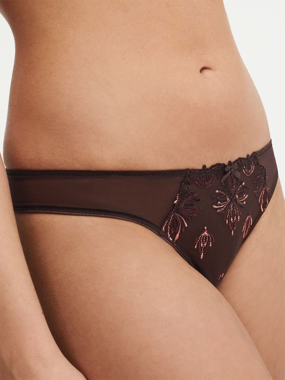 Brown Women Chantelle Champs Elysees Lace Thong Panty | PFC8641WI