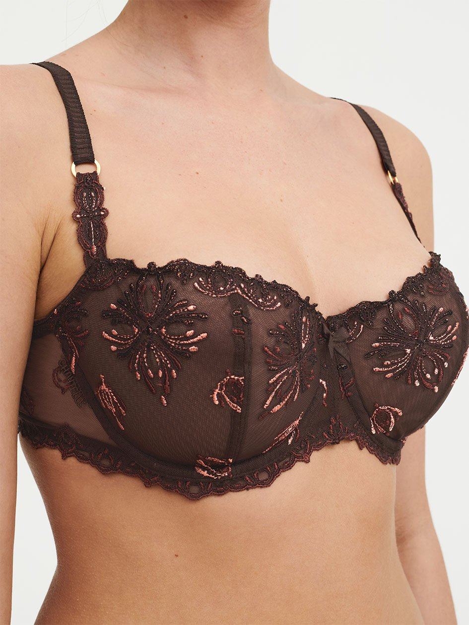 Brown Women Chantelle Champs Elysees Lace Demi Unlined Bra | ADQ668ZU