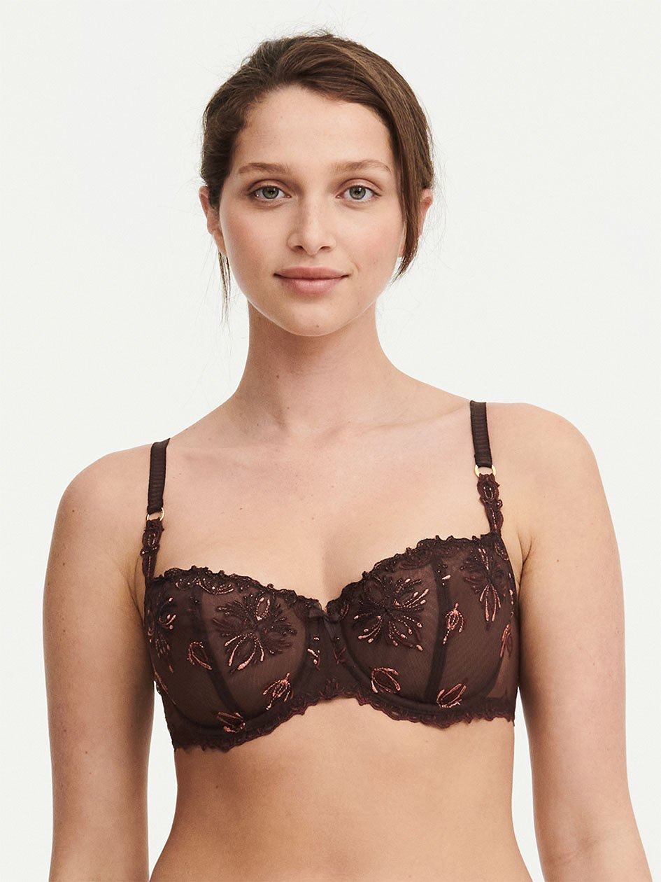 Brown Women Chantelle Champs Elysees Lace Demi Unlined Bra | ADQ668ZU