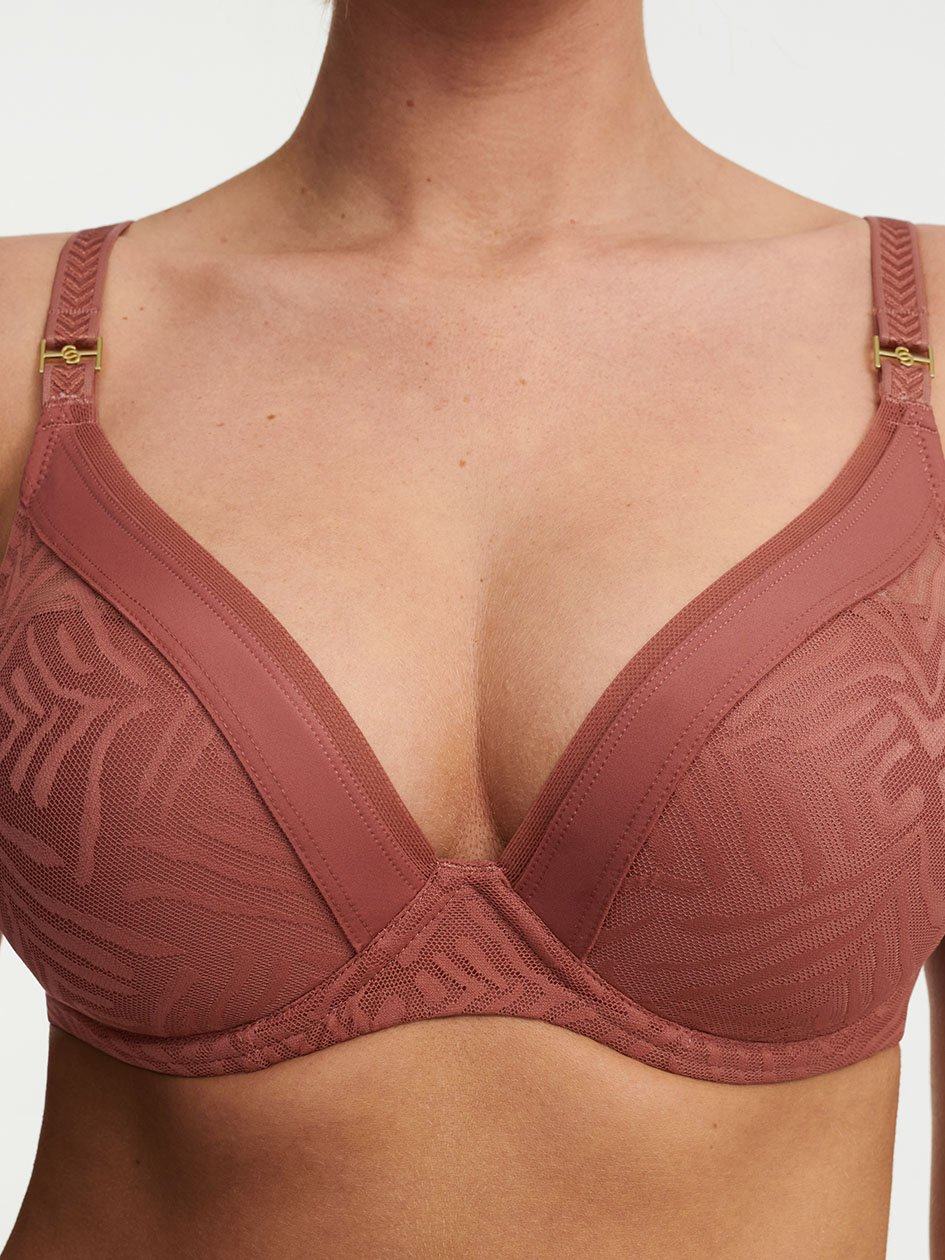 Brown Women Chantelle Graphic Allure Lace Plunge T-Shirt Bra | PQS6767PM