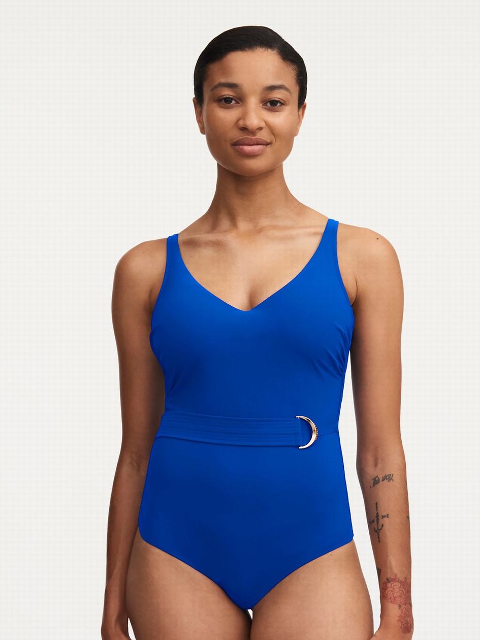 Deep Blue Women Chantelle Celestial Plunge Underwire Swimsuits | LQZ7485GI