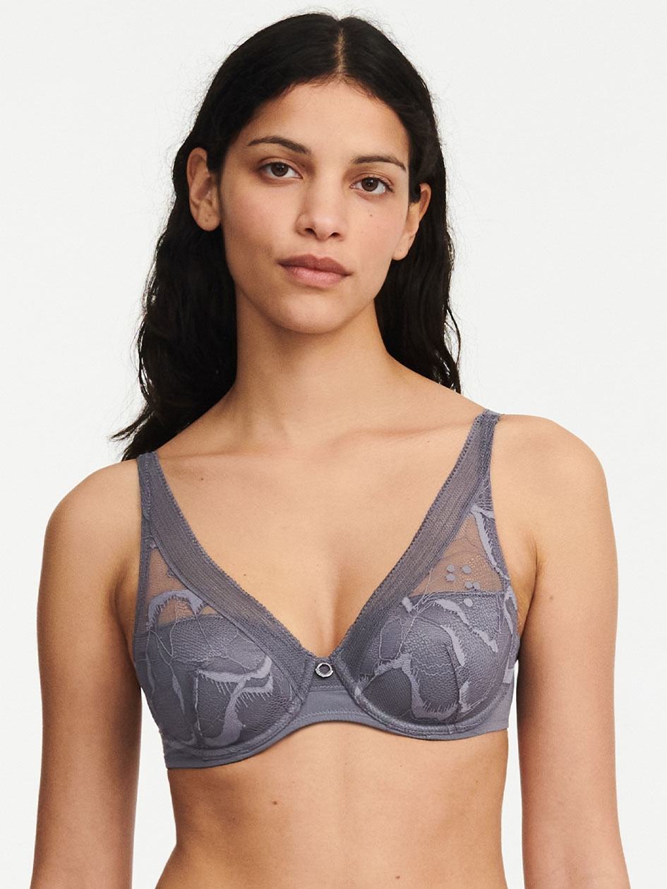 Grey Women Chantelle True Lace Comfort Plunge Bras | RWJ9429ZL