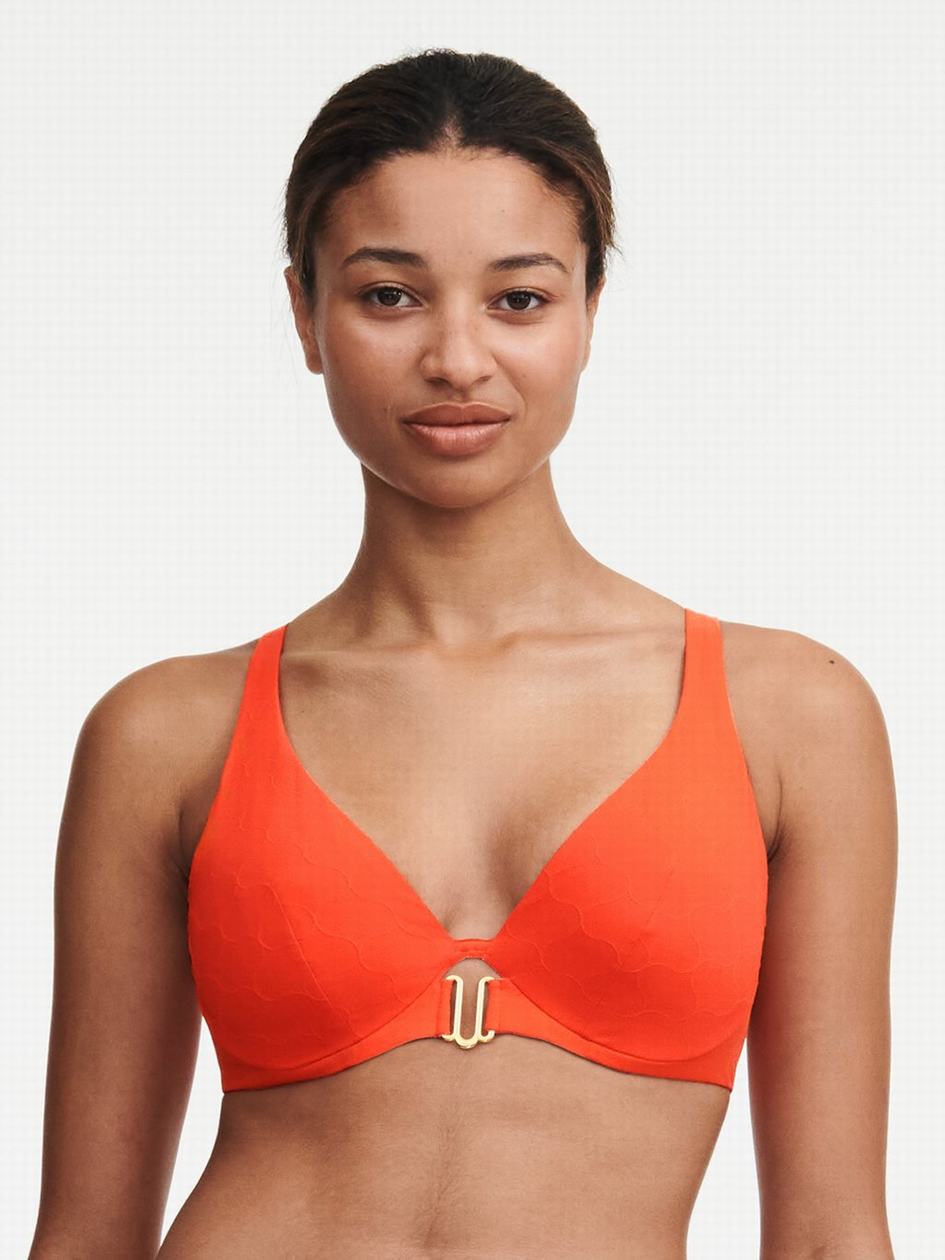 Light Orange Women Chantelle Glow Plunge Swim Bikini Tops | TNW337ZF