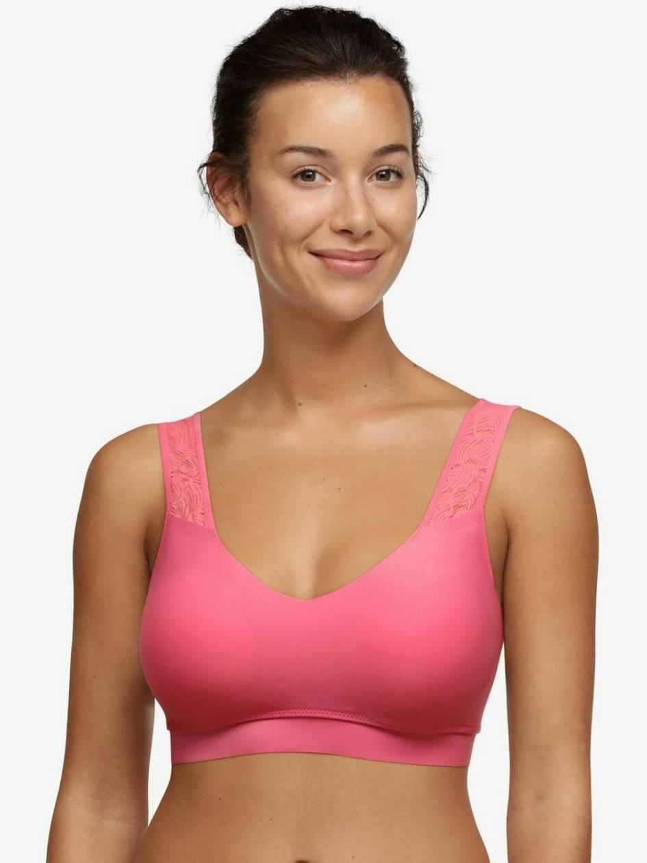 Pink Women Chantelle SoftStretch Padded Top with Lace Sports Bra | UKF3762VG