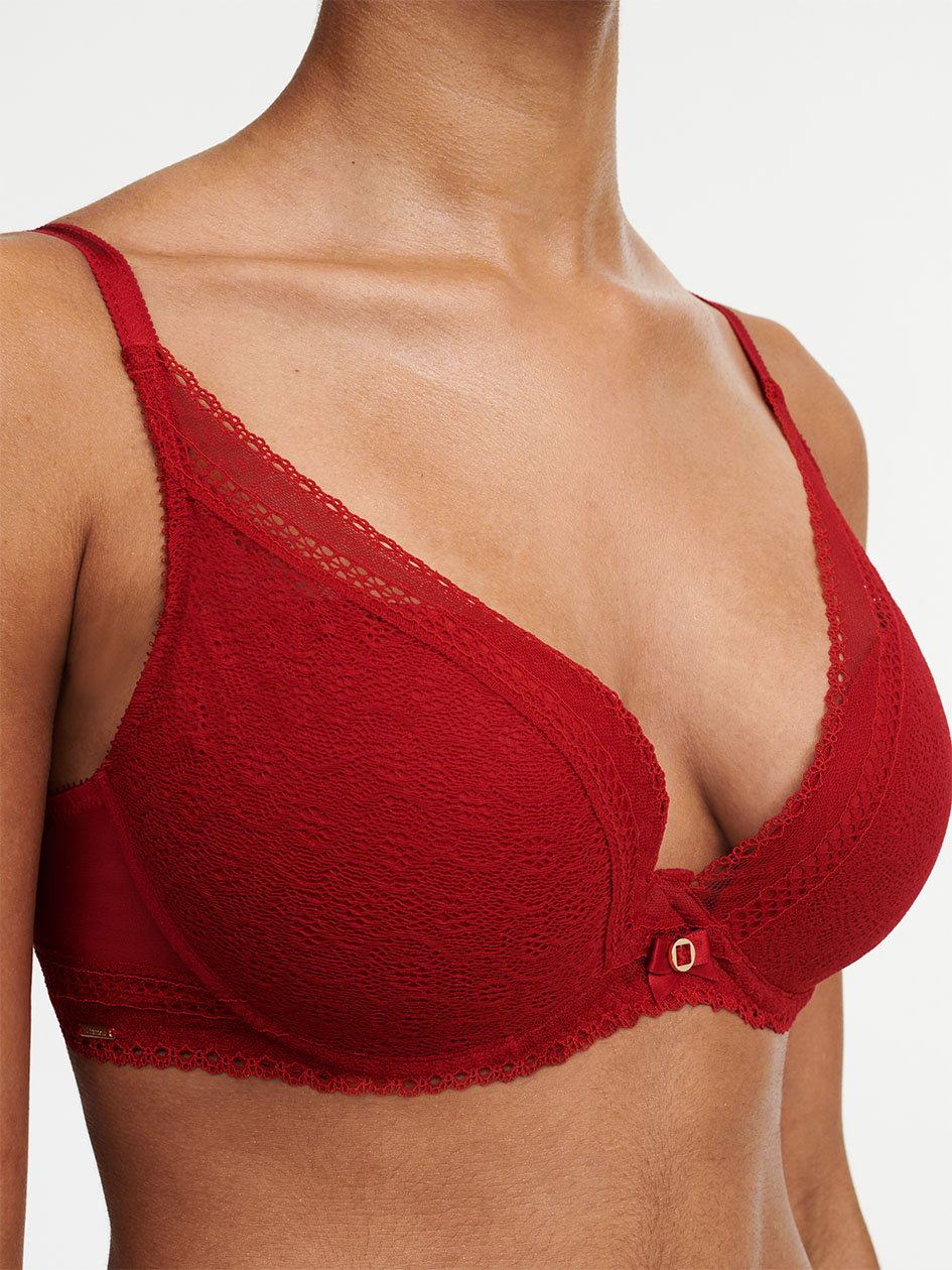 Red Women Chantelle Festivite Lace Plunge Bras | FPM5277AK