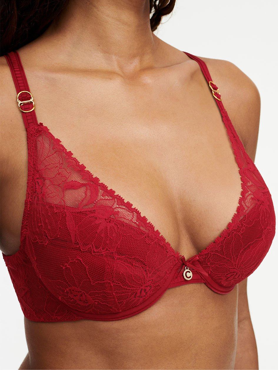 Red Women Chantelle Orchids Push-up Plunge Bra | MLP6182FW