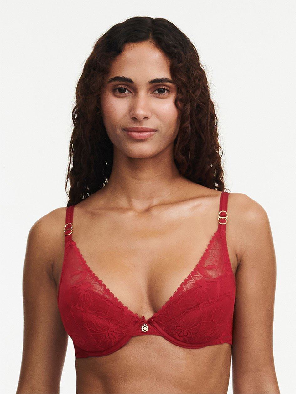 Red Women Chantelle Orchids Push-up Plunge Bra | MLP6182FW