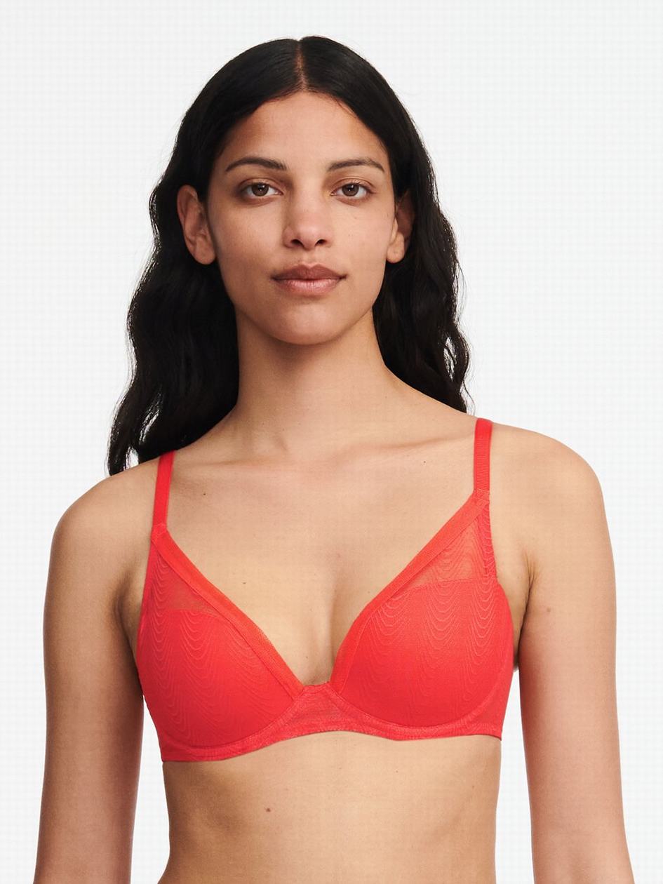 Red Women Chantelle Romane Plunge T-Shirt Bra | WOY566PA