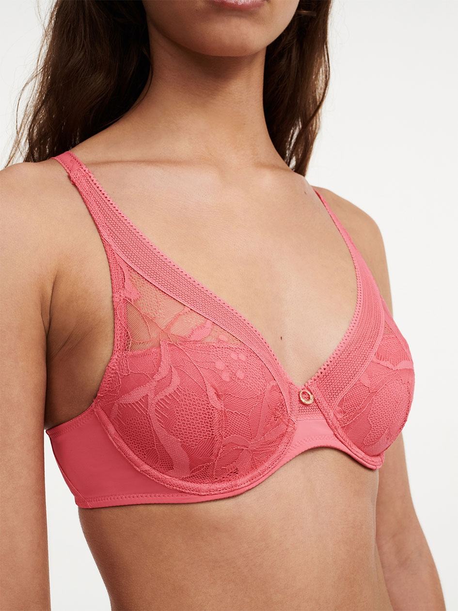 Rose Pink Women Chantelle True Lace Comfort Plunge Bras | DSB1089VI