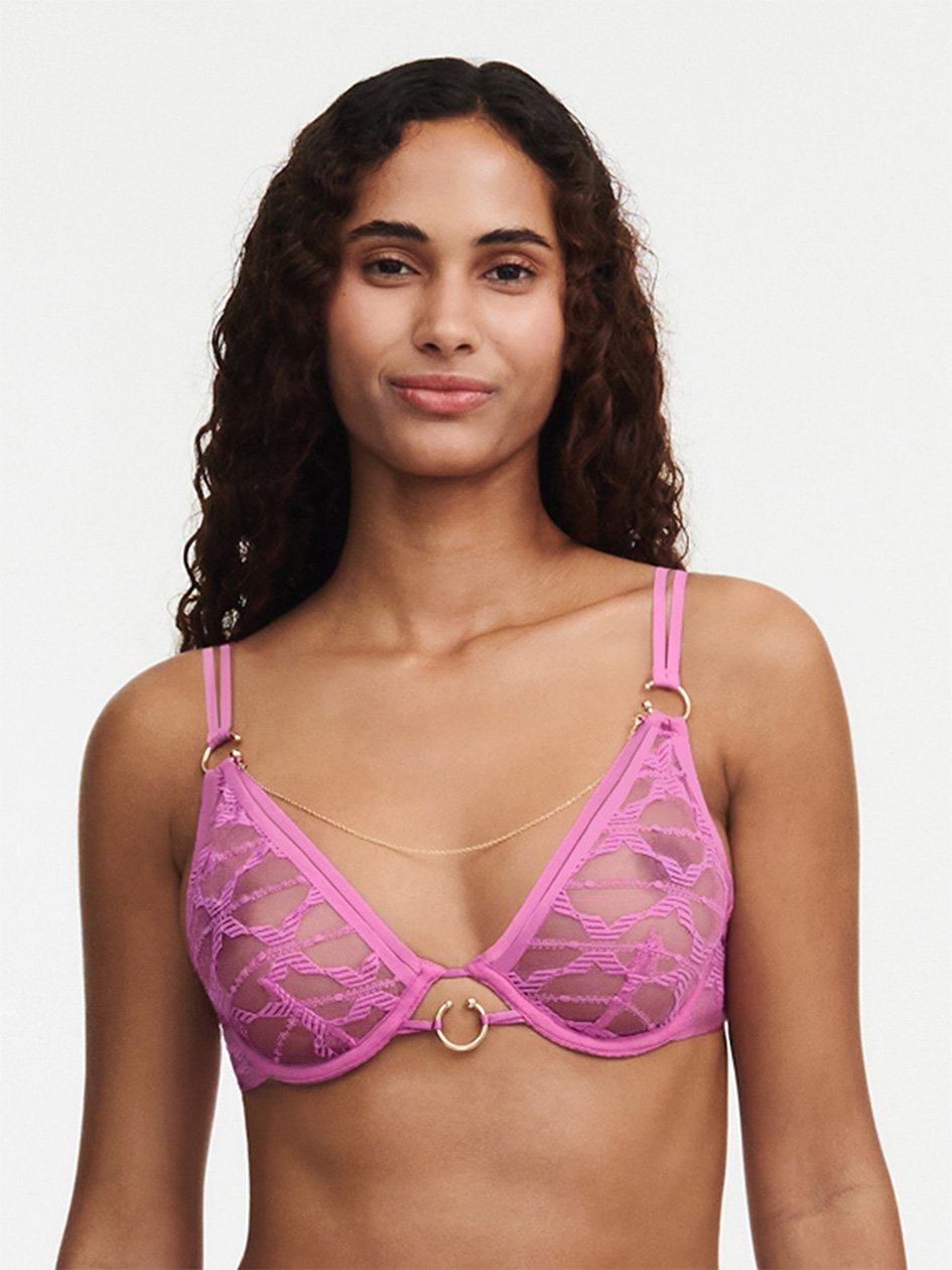 Rose Pink Women Chantelle Xpression Lace Plunge Unlined Bra | PGL7658LI