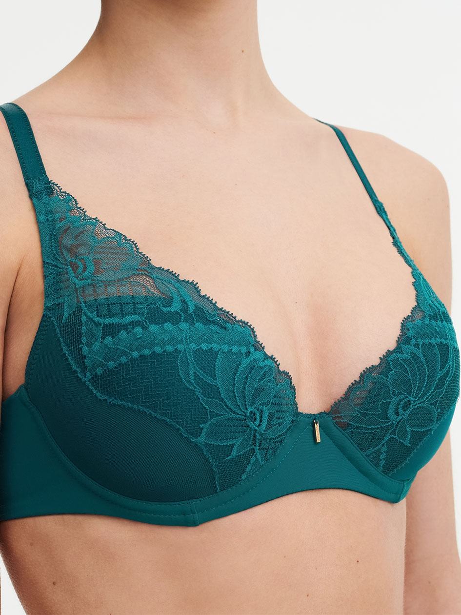 Turquoise Women Chantelle Orangerie Dream Lace Contour Plunge Bras | WPX6371OU